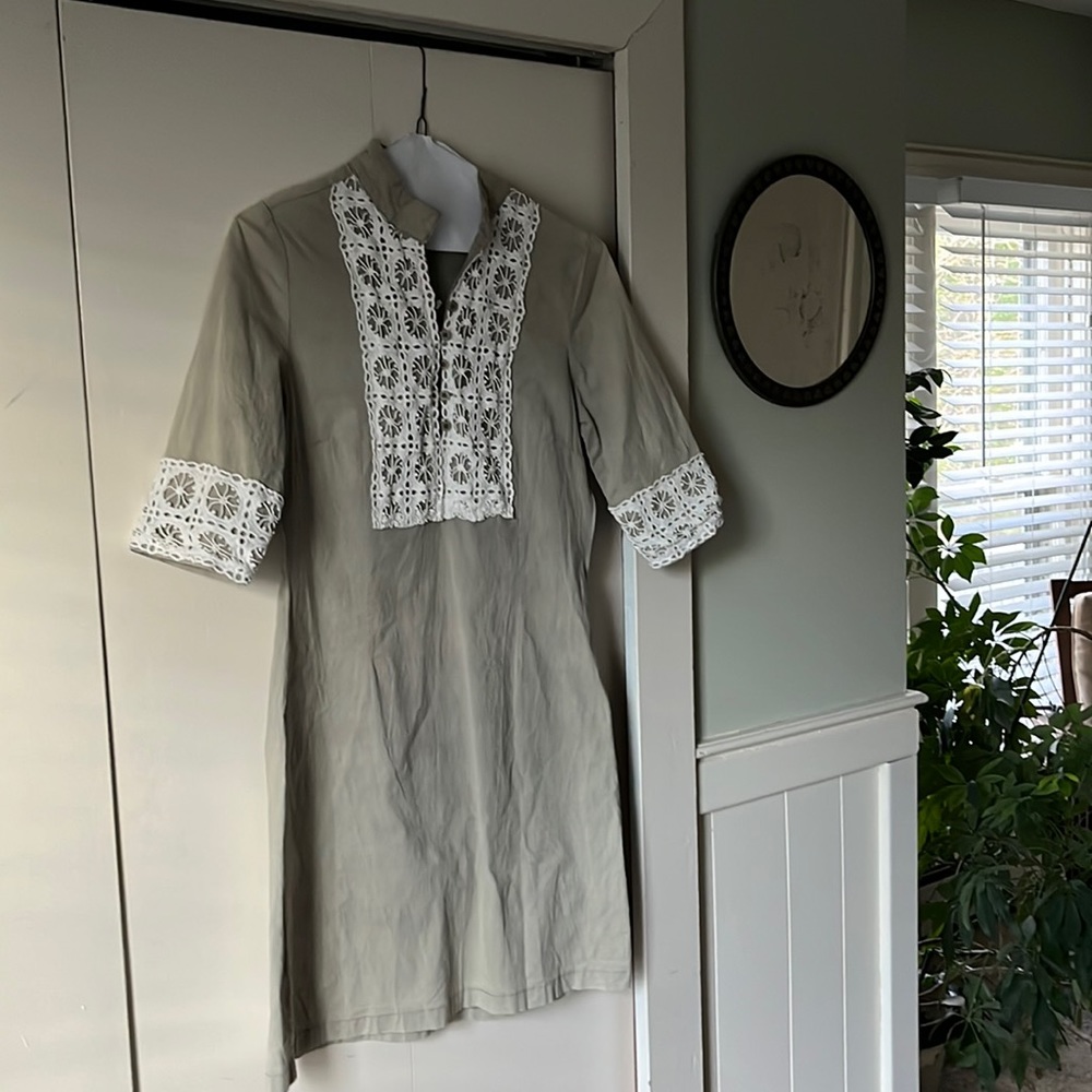 Stretch cotton dress tan/khaki